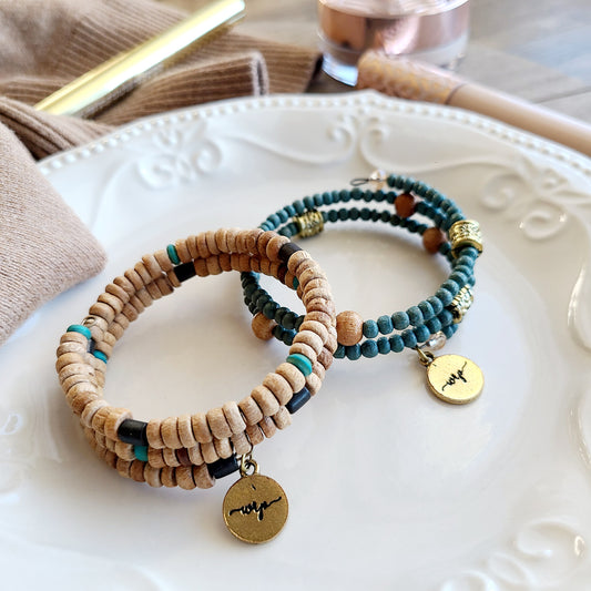 Wooden Beaded Bracelet with Charm