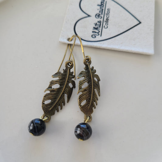 Feather Earrings with Black Beads
