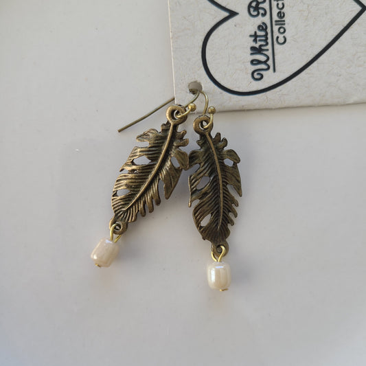 Feather Earrings with Pearl Beads