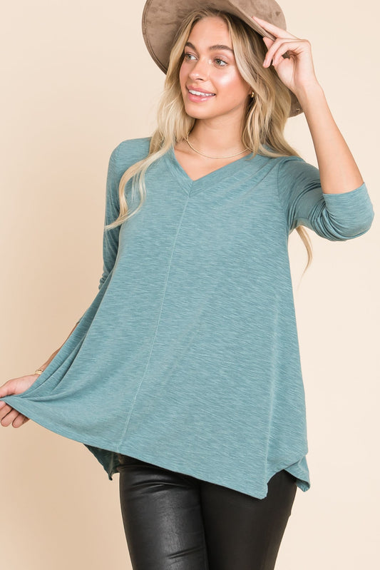 Teal V-Neck Tunic Top