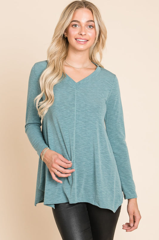 Teal V-Neck Tunic Top