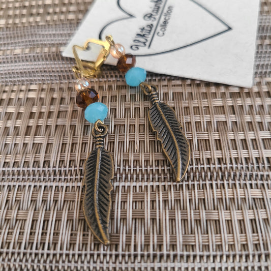 Brown & Blue Feather Earrings
