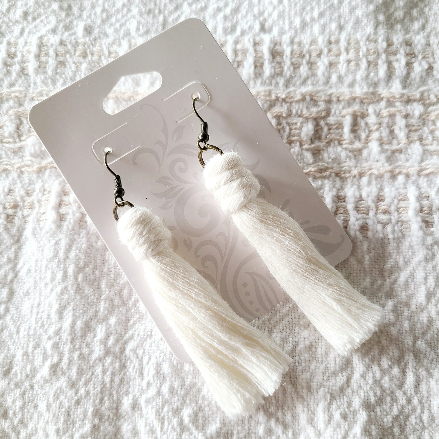White Macrame Tassel Earrings