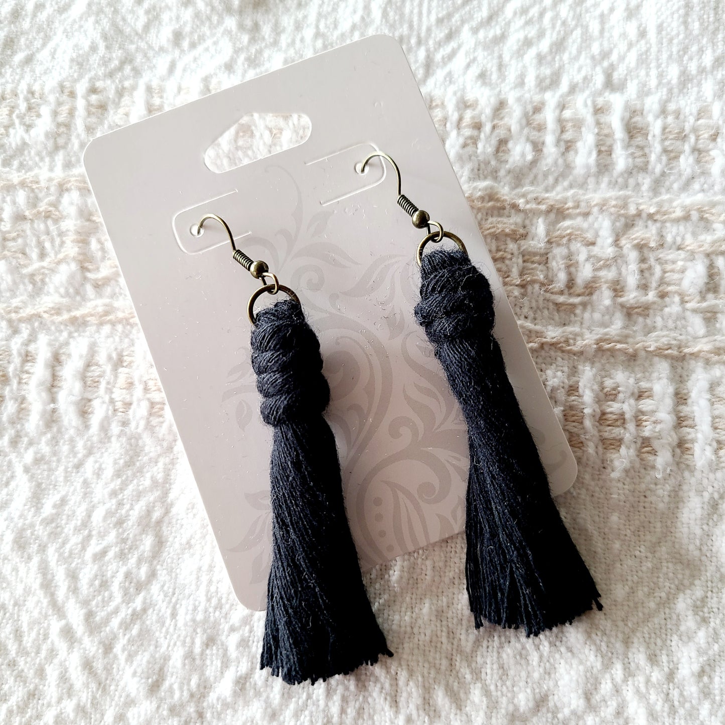Black Macrame Tassel Earrings