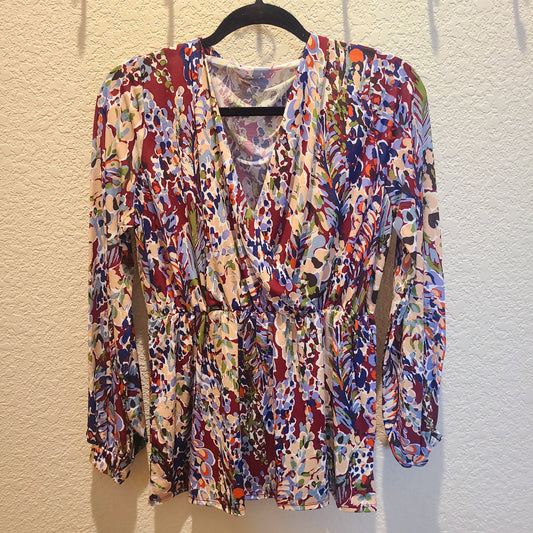 Abstract Floral Wrap Blouse