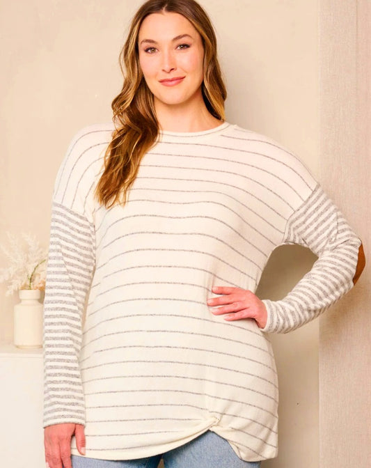 Elbow Patched Striped Top
