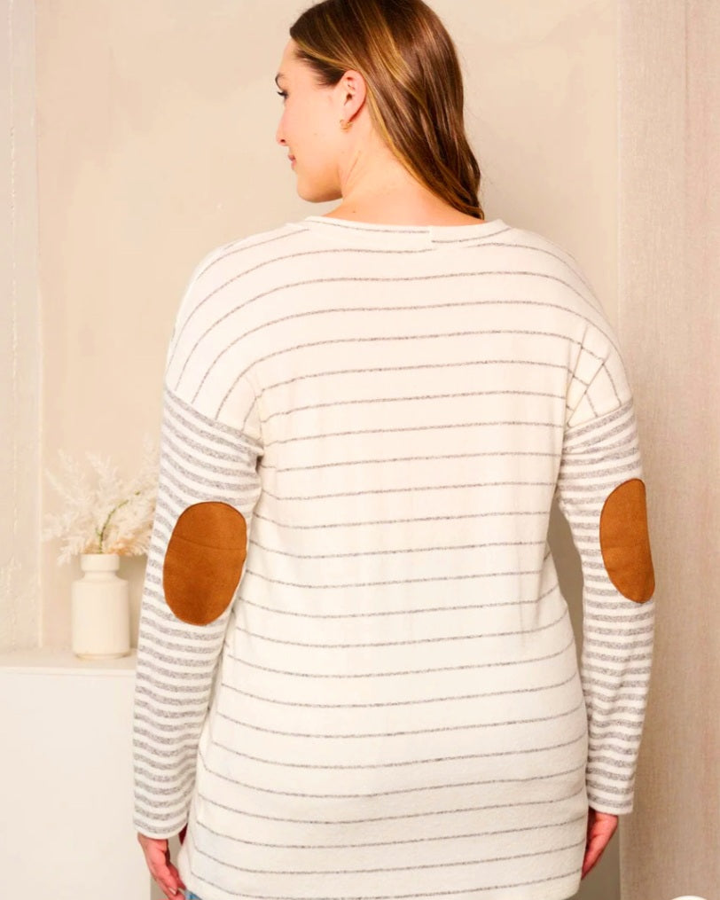 Elbow Patched Striped Top
