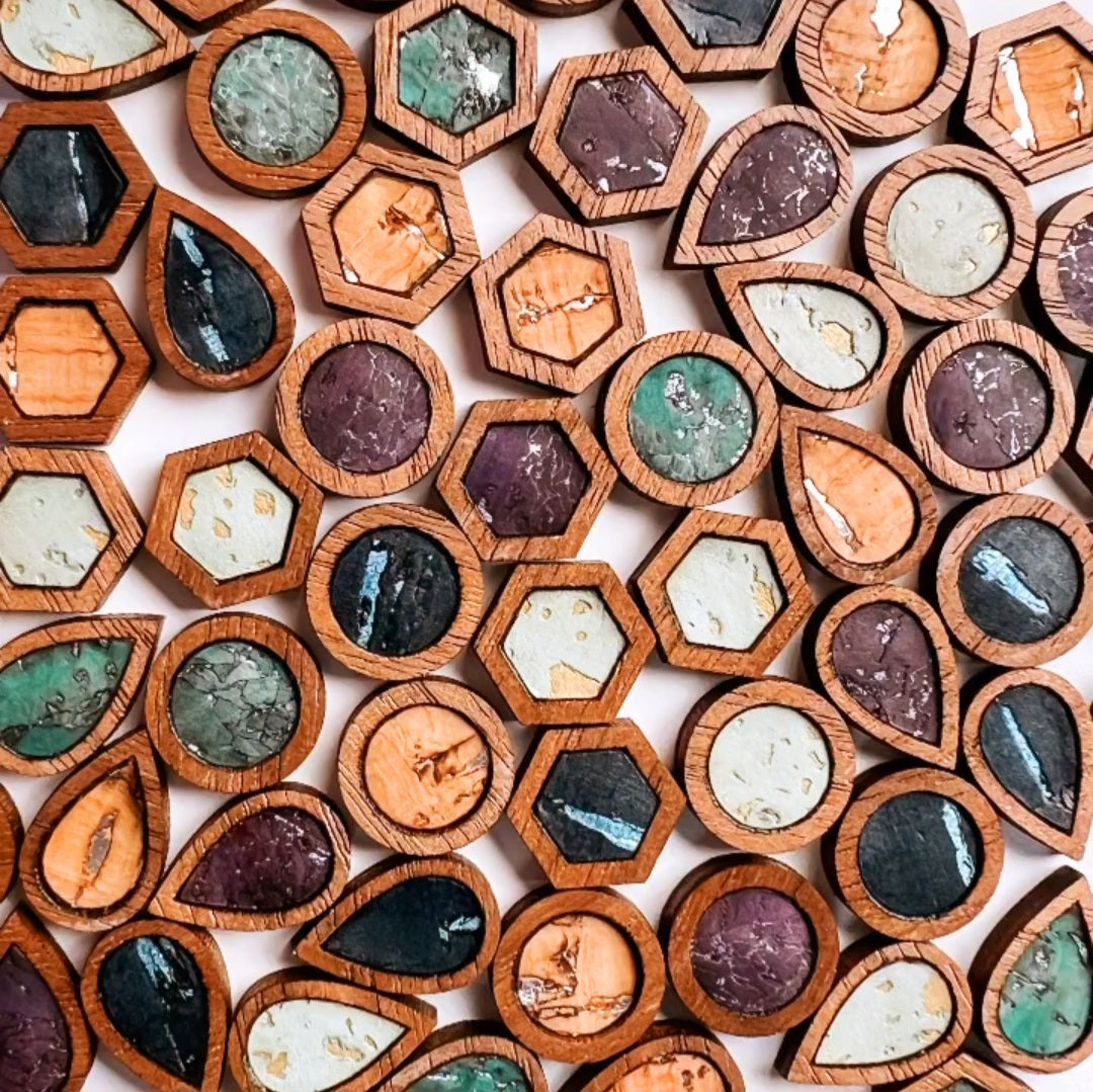 Wood & Cork Hexagon Studs