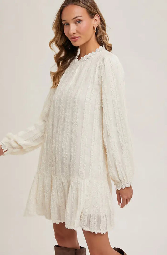 Ruffle Trimmed Mock Neck Dress