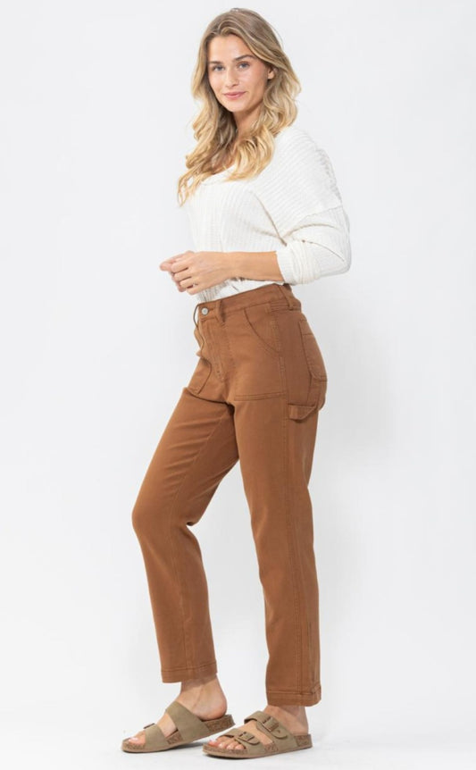 High-Waisted Brown Utility Slim Fit Pant