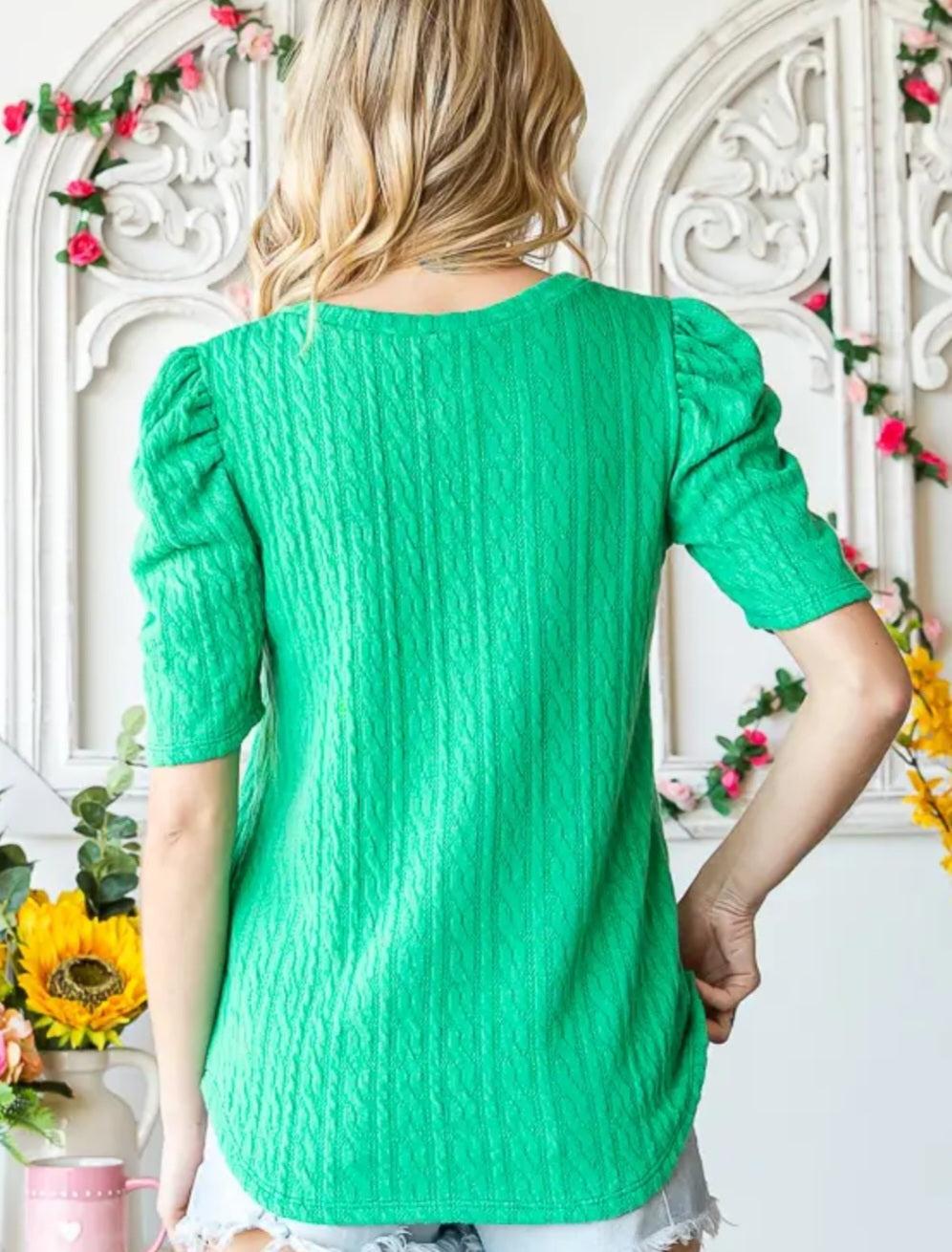 Kelly Green Cable Knit Top